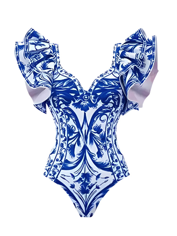 Damen Badeanzug mit Rock und Blumenmuster 0