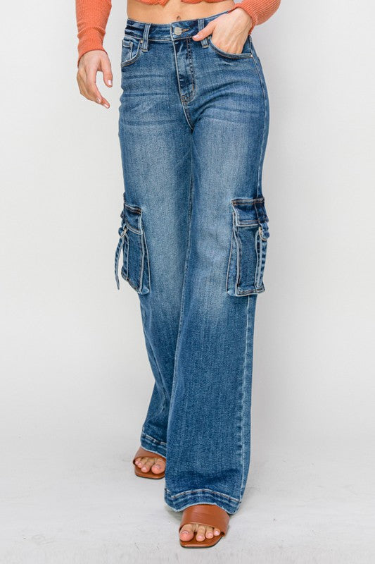 Damen Cargo Jeans mit hohem Bund und Seitentaschen 1