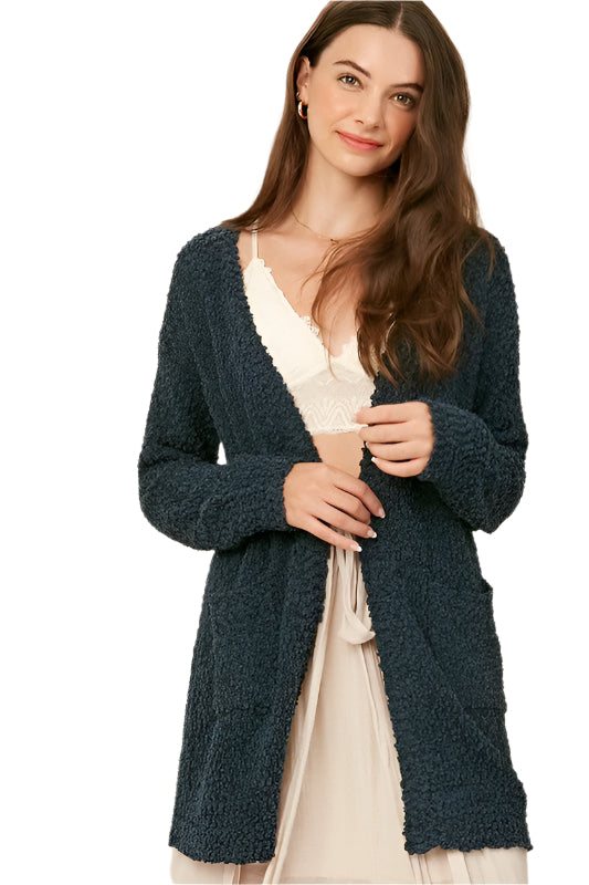 Damen Chunky Strick Cardigan Offene Front mit Taschen 0