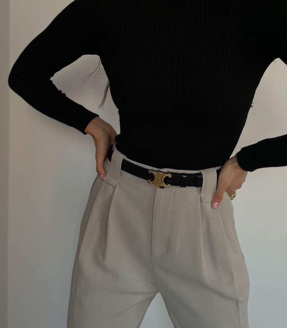 Damen Gürtel Verstellbar Leder Mit Goldakzent 2