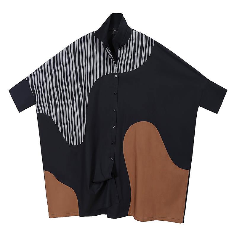 Damen Hemdkleid mit langen Fledermausärmeln im Patchwork-Stil 1