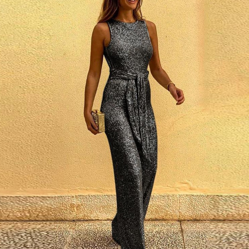 Damen Jumpsuit Festlich Mit Offenen Schultern Glitzerstoff 4