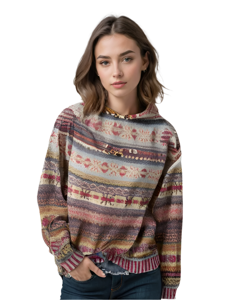 Damen Kapuzenpullover Gebreid Multicolor 0