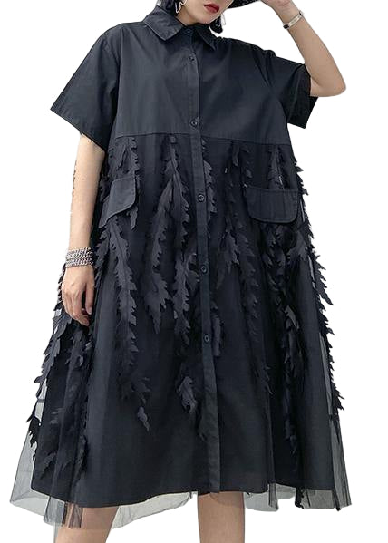 Damen Kleid Sommer mit Revers und Tüll für Freizeit und besondere Anlässe 0