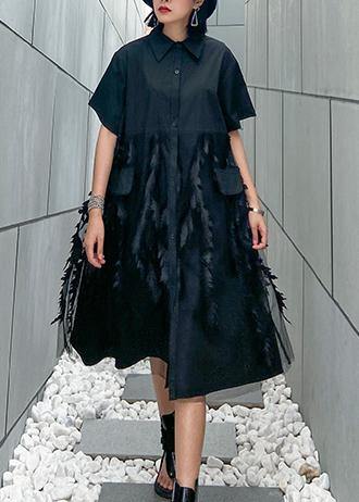 Damen Kleid Sommer mit Revers und Tüll für Freizeit und besondere Anlässe 1