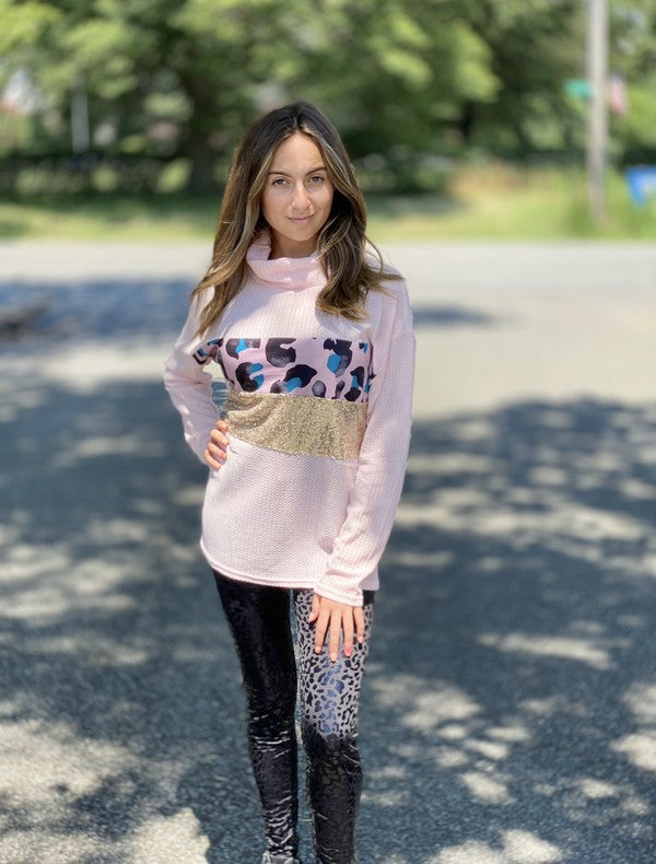 Damen Leggings mit Leopardenstruktur Schwarz 1