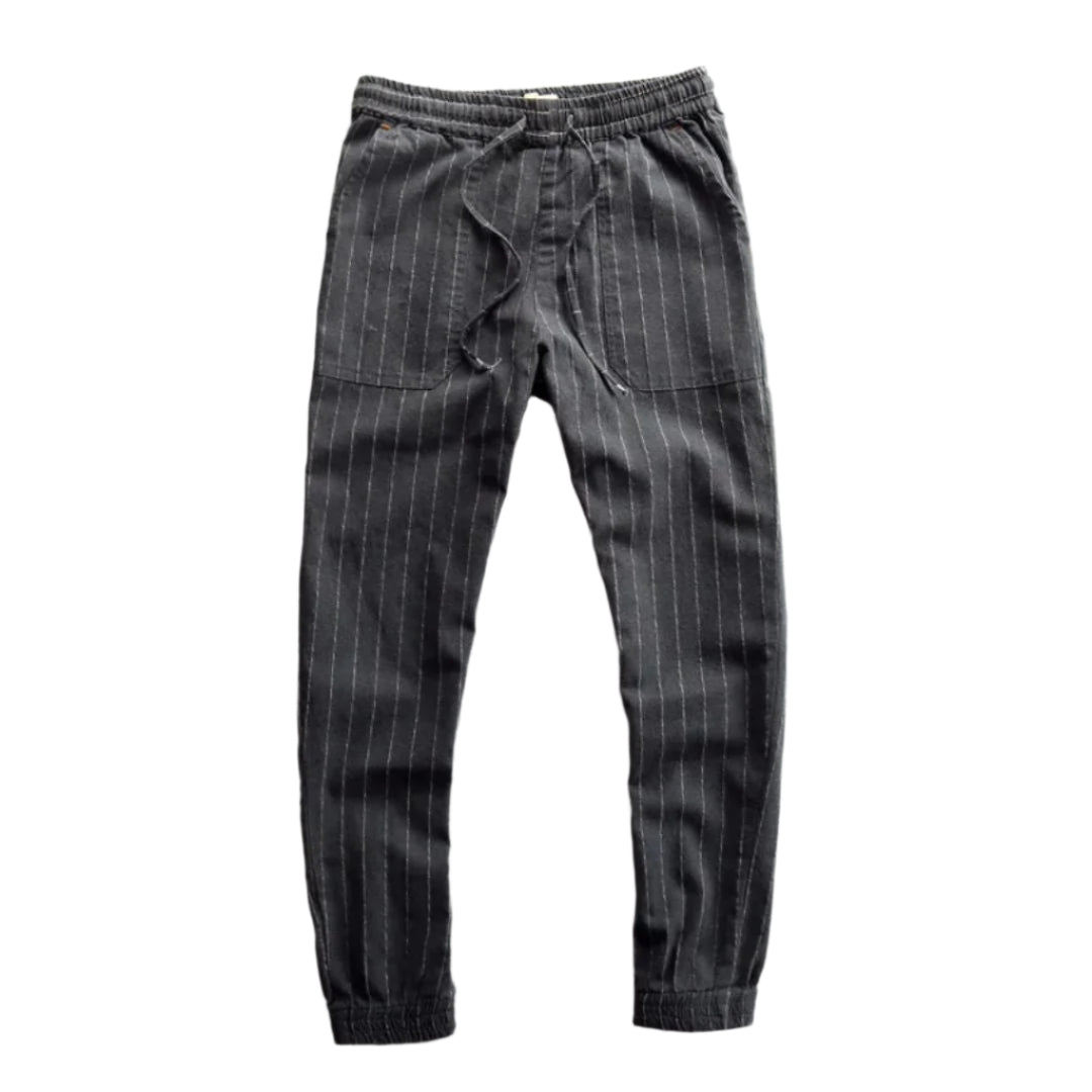 Damen Leinenhose mit Elastischem Bund und Streifenmuster aus Japanischem Leinen 0