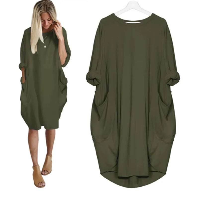 Damen Oversized Kleid mit Rundhalsausschnitt und Taschen 14