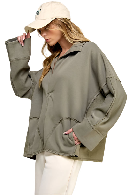 Damen Pullover V-Ausschnitt Dolman Ärmel 0