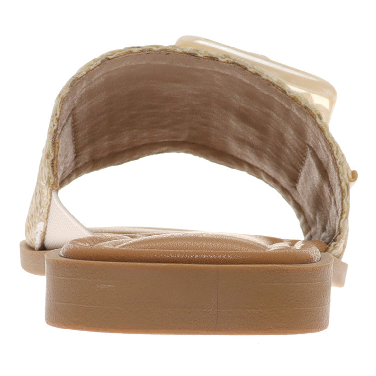 Damen Sandalen Naturfarbe mit Schnalle aus Kunstleder für den Sommer 2