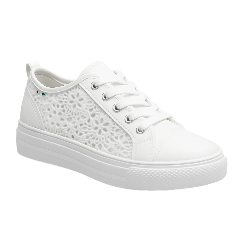 Damen Sneakers Offenes Obermaterial Mit Veterschluss und Plateau-Sohle 0