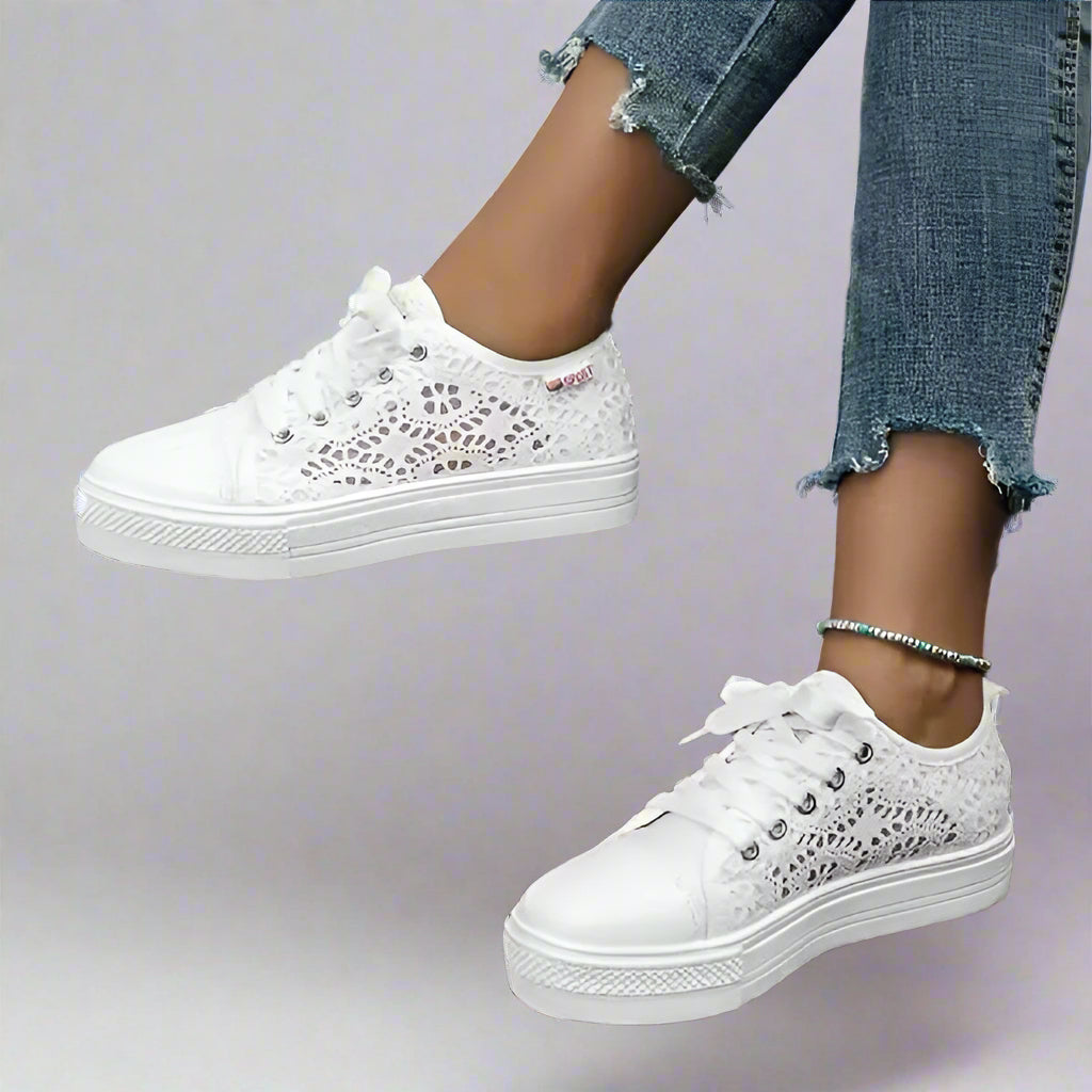 Damen Sneakers Offenes Obermaterial Mit Veterschluss und Plateau-Sohle 1