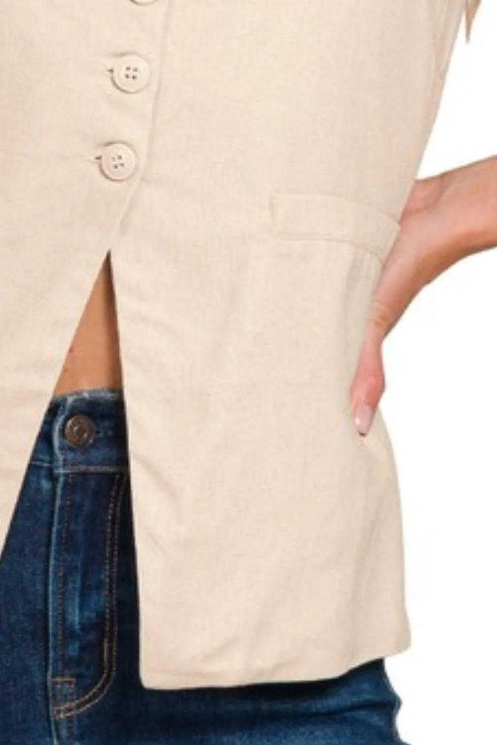 Damen Weste mit 4 Knöpfen und Bindeband aus Leinen 2