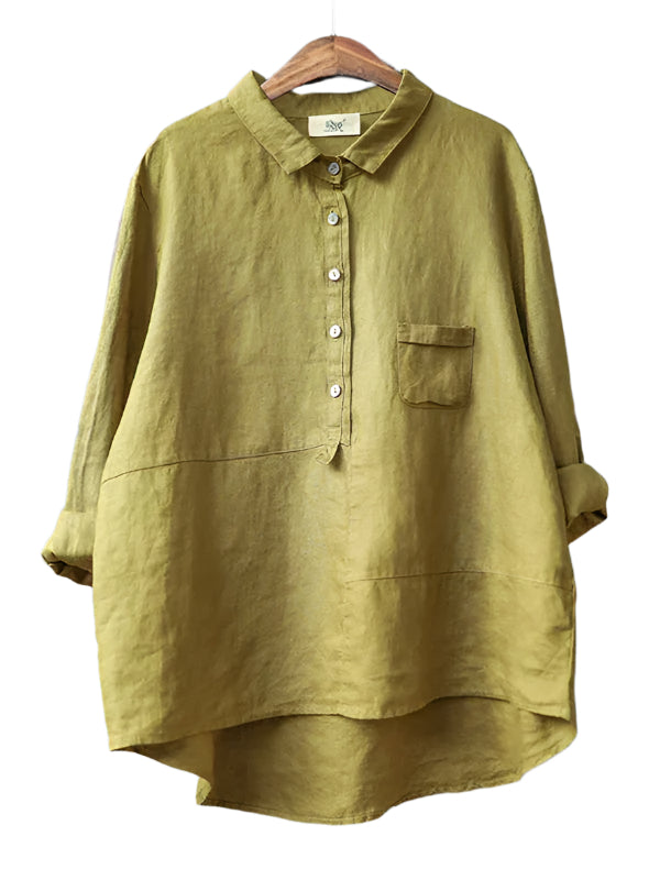 Damenbluse Langarm Lässig 100% Leinen 0