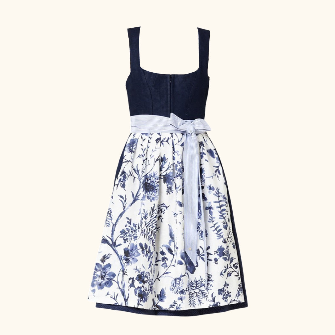Dirndlkleid Trachtenkleid mit Schürze Blumenmuster für Damen 1
