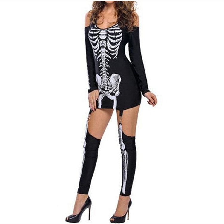 Langarm Halloween Kostüm Set mit Skelett Druck für Herren und Damen 4