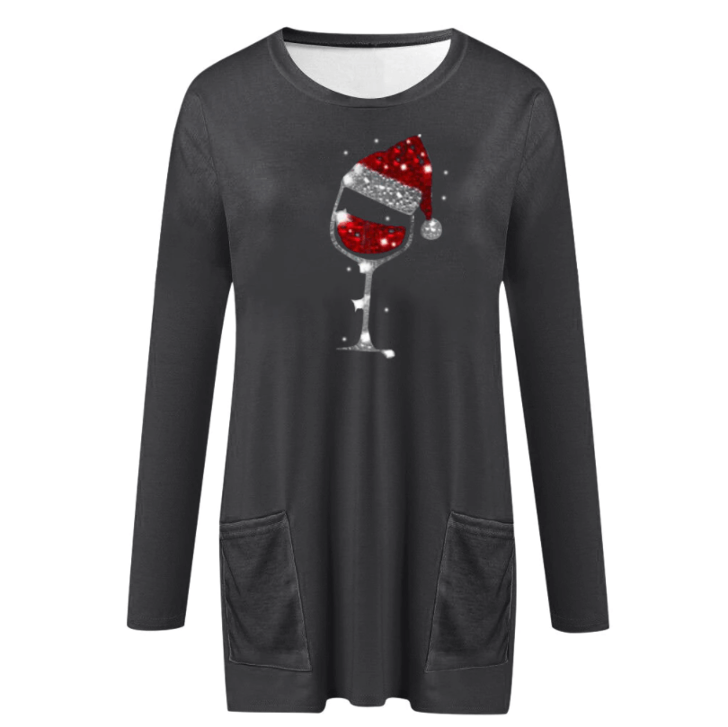 Wein & Weihnachtsmannmütze Lässiger Pullover Für Frauen