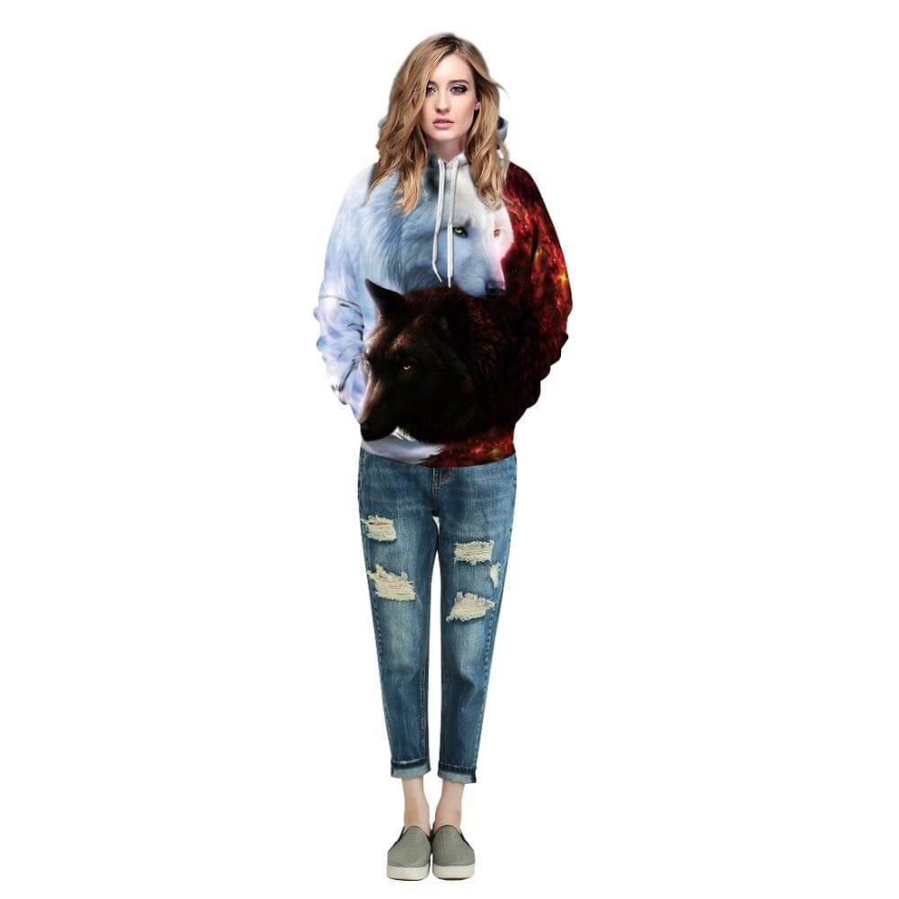 Weiß Und Schwarz Wolf Hoodie