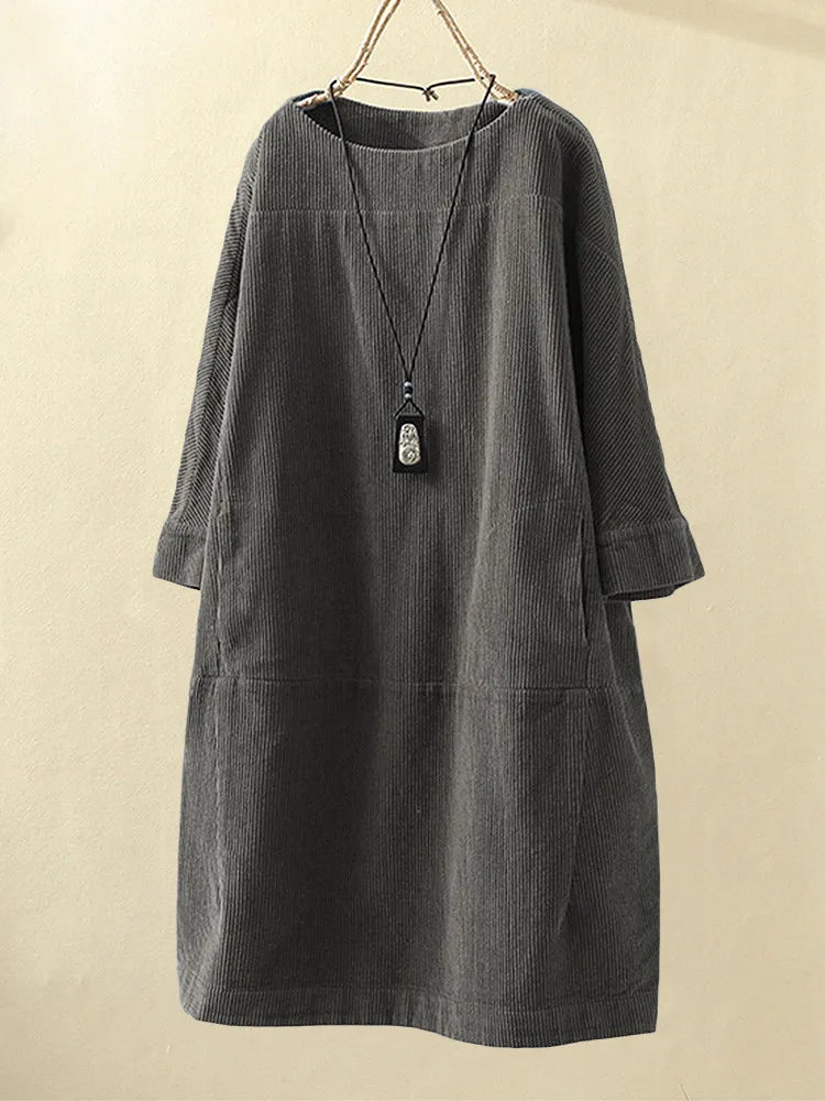 Variant image for Damen Kleid Langarm Elegant Cord für Festliche Anlässe-7