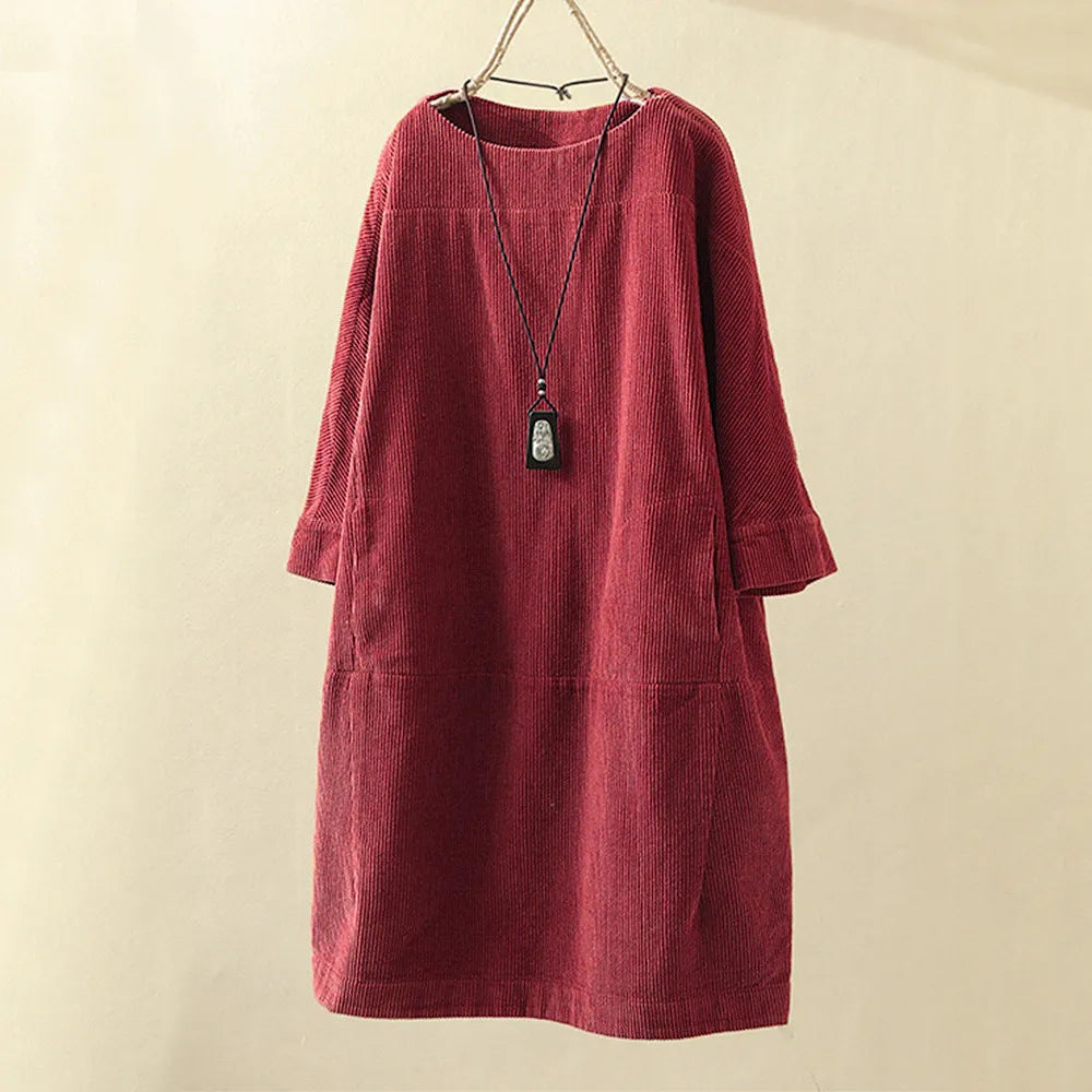 Damen Kleid Langarm Elegant Cord für Festliche Anlässe-1