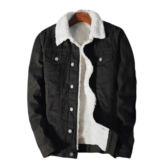 Herrenmantel Lang Denimfleece mit Plüschfutter für Winter Comfort und Stil 1