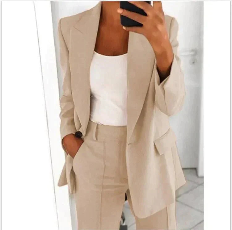 Variant image for Damenanzug Blazer Set Schwarz Elegant Weite Hosen Polyester-21