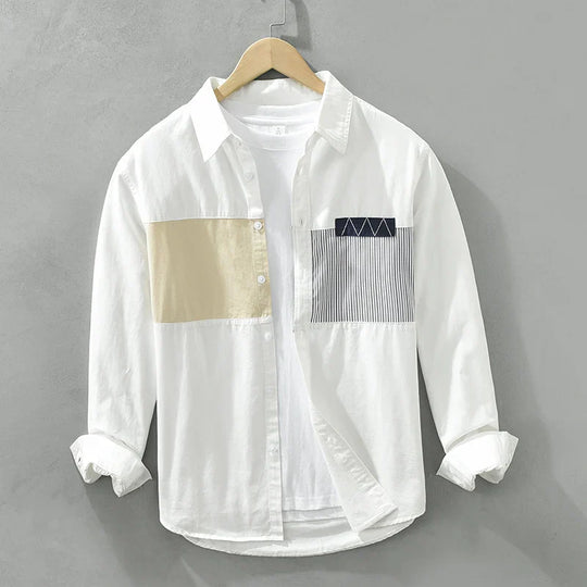 Variant image for Herren Shirt Lässig Patchwork Baumwolle-7