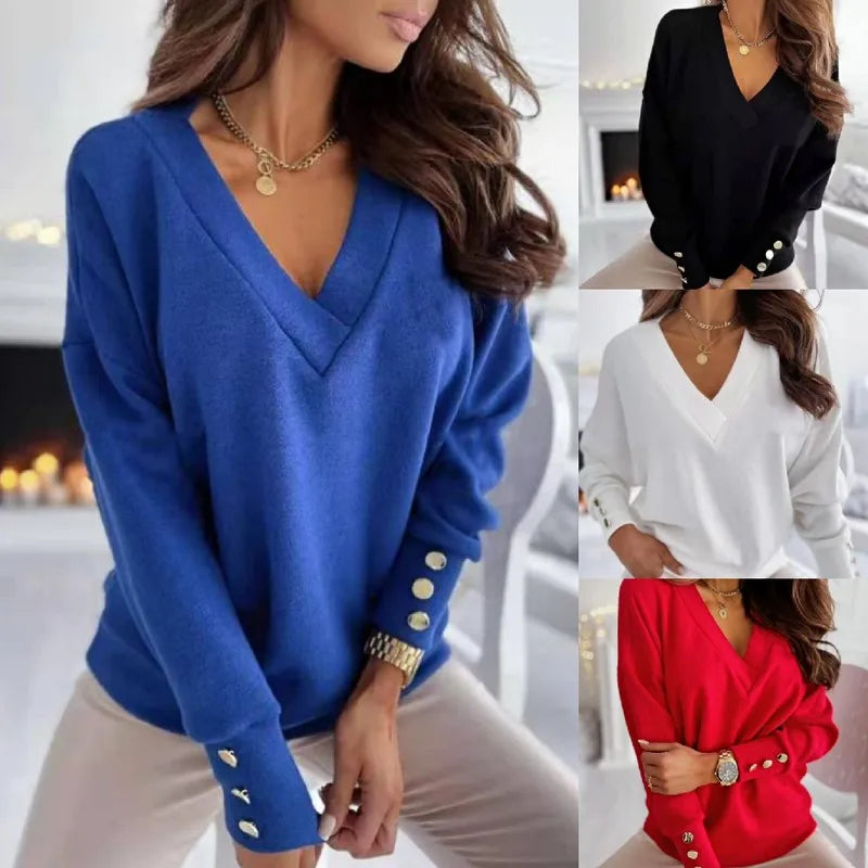 Damenpullover V-Ausschnitt Baumwolle Polyester Bequem und Atmungsaktiv 4
