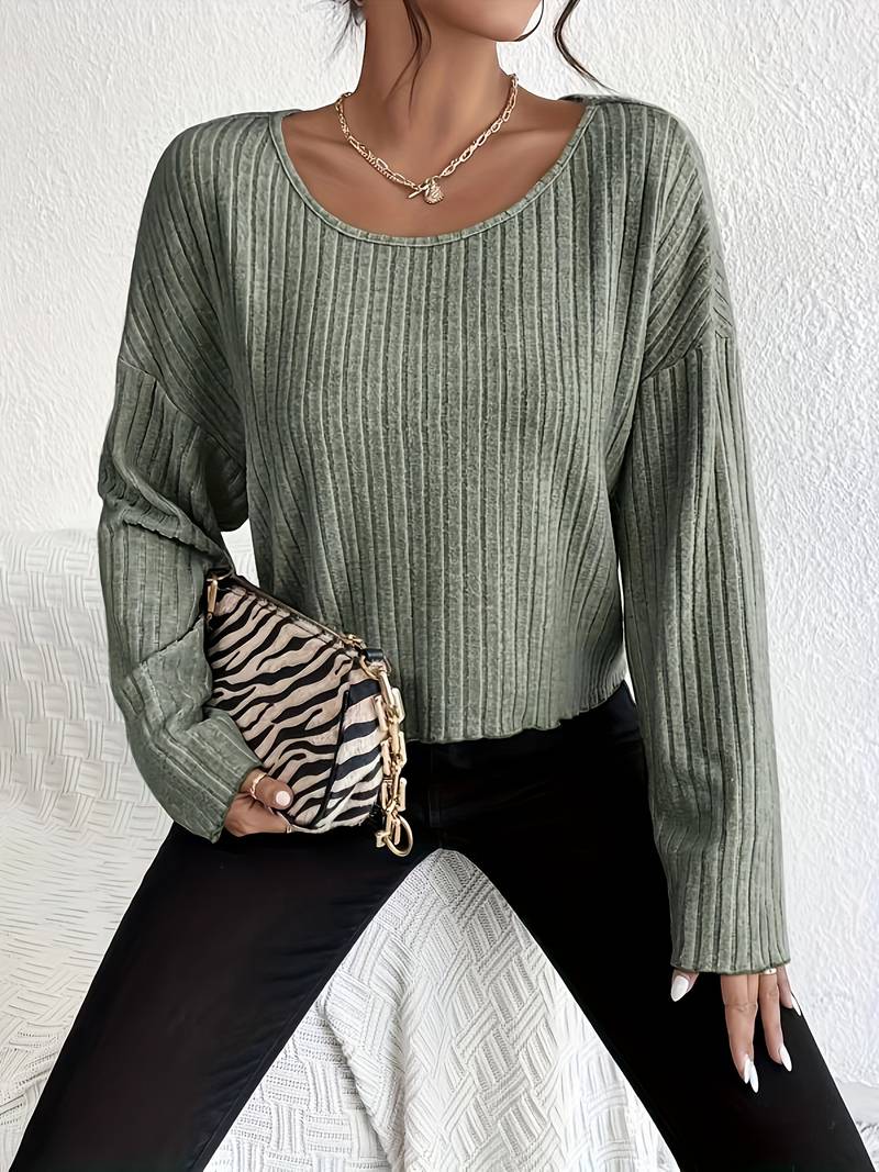 Damen T-Shirt Gerippt Rundhalsausschnitt 100% Baumwolle-2