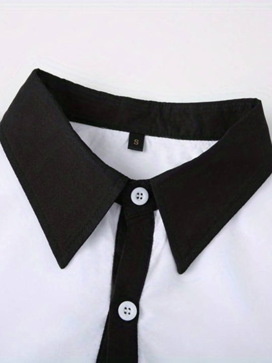 Herrenhemd Langarm Kontrastdesign 100% Baumwolle Casual-3