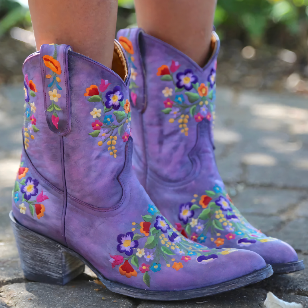 Damen Stiefel Cowgirl Vintage Stil Wasserabweisend Leder 5