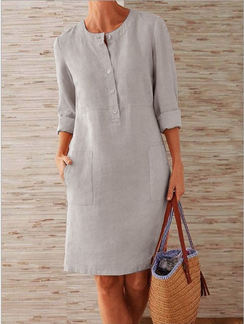 Damen Midi Kleid Sommer Atmungsaktives Material Knielang Elegant