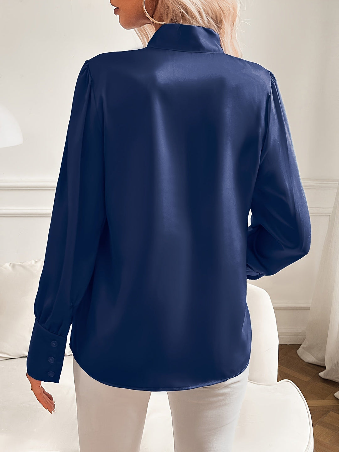 Damen Bluse Schwarz Elegant Silkelook Klassisch für Festliche Anlässe-4