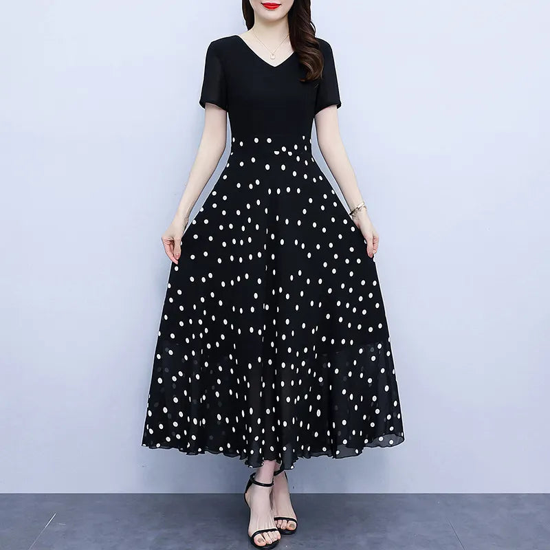 Damen Kleid Blumendruck Rundhalsausschnitt Baumwolle – Sommerkleider für Hochzeitsgäste und Alltag-1