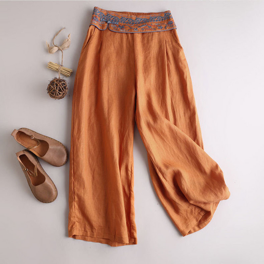 Variant image for Damen Leinenhose Mit Stickerei Sommer Leicht Atmungsaktiv-9