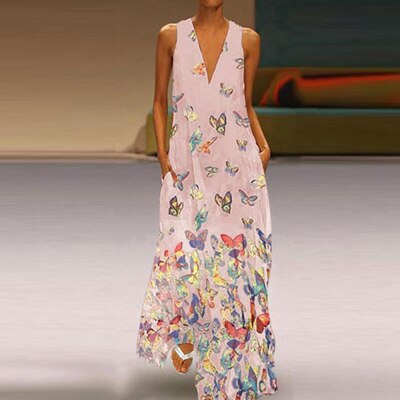 Ärmelloses Maxikleid Mit Schmetterlingsmuster