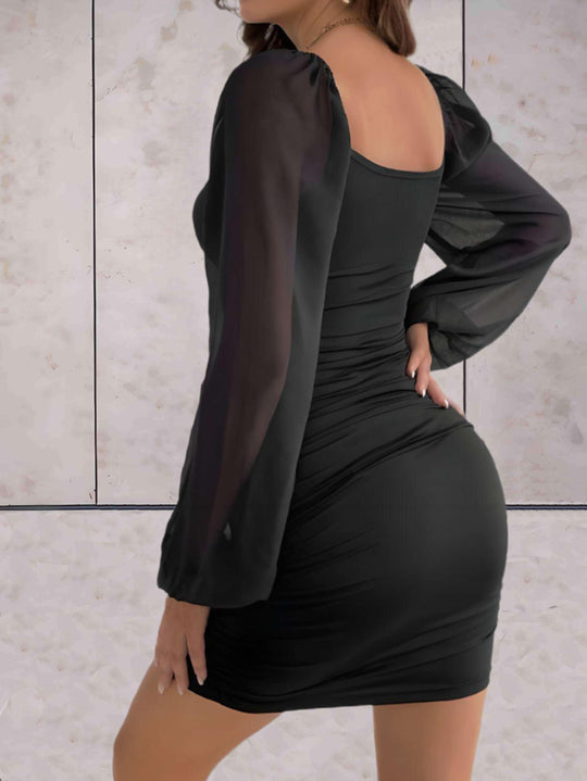 Damen Mini-Kleid Elegant mit Breiten Ärmeln aus Hochwertigem Stoff 6