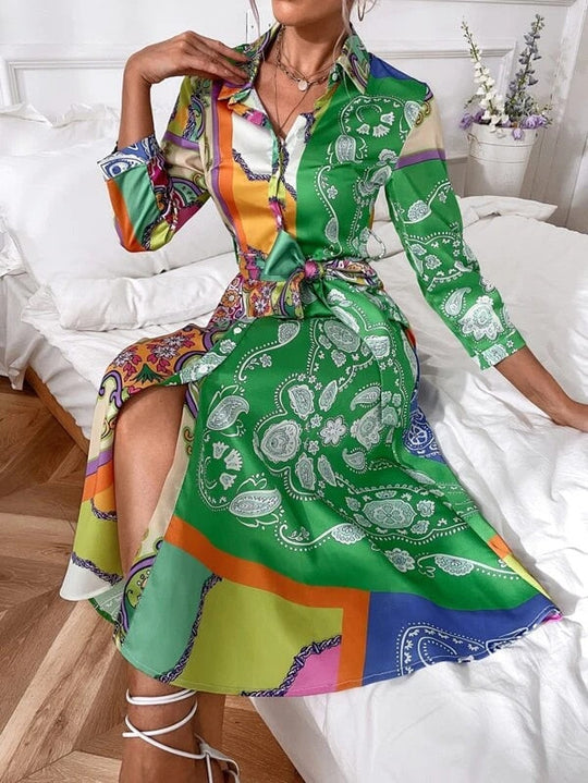 Bedrucktes Hemdkleid Mit Gürtel