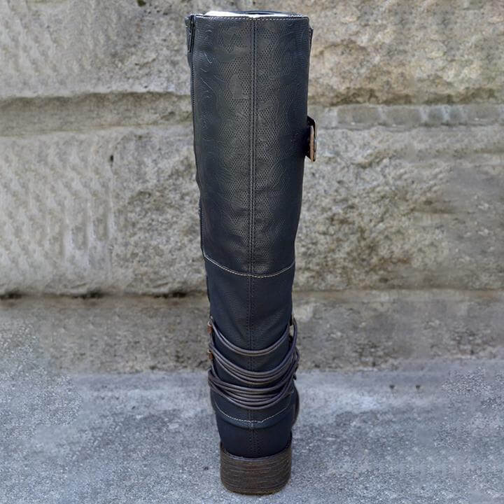 Damen Vintage Leder Zipper Stiefel