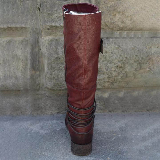 Damen Vintage Leder Zipper Stiefel