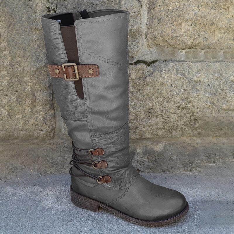 Damen Vintage Leder Zipper Stiefel