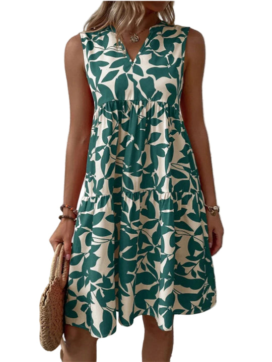 Damen A-Linien Kleid Blumenprint Baumwolle Sommerkleid 0