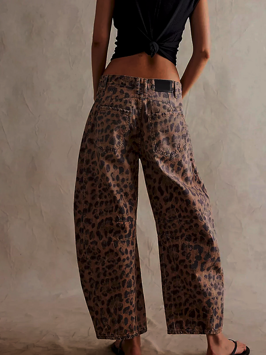 Damen Barrel Jeans Leopardenmuster Weit geschnitten 2