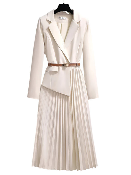 Damen Blazer Kleid mit Falten und Gürtel 0