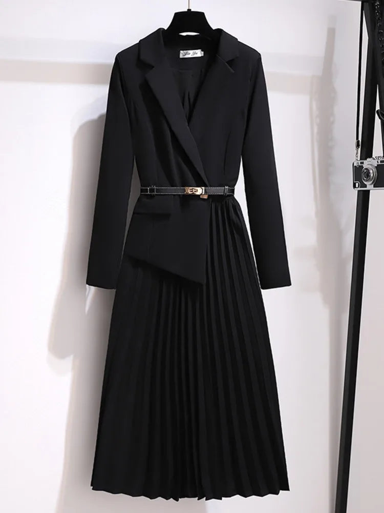 Damen Blazer Kleid mit Falten und Gürtel 4