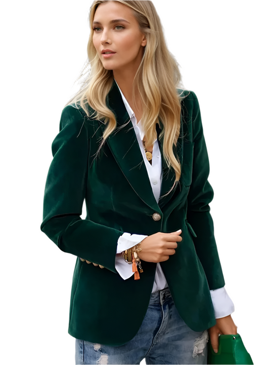 Damen Blazer Retro Elegant Ein-Knopf Samt 0