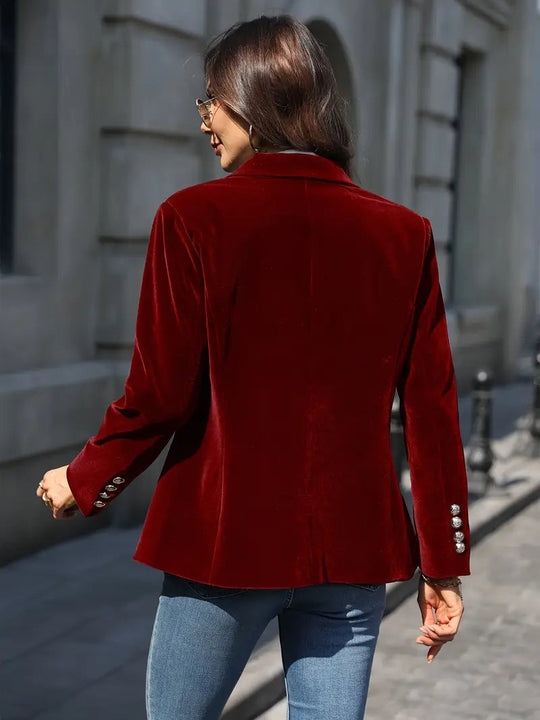 Damen Blazer Retro Elegant Ein-Knopf Samt 6