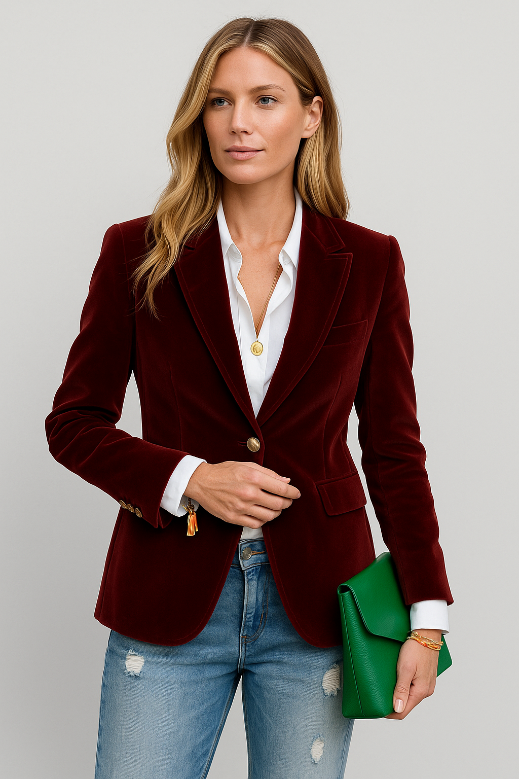 Damen Blazer Samt Einreiher mit Goldknöpfen 1