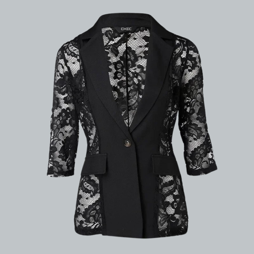 Damen Blazer Tailliert Spitze Leicht Polyester-Viskose-Mischung 3