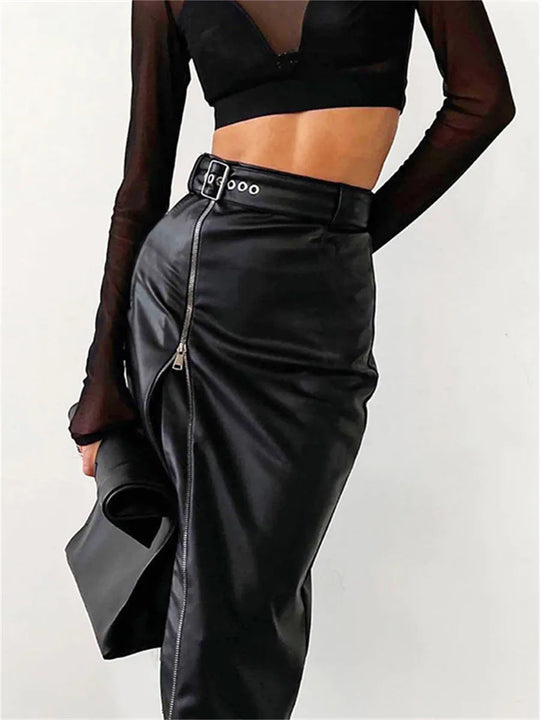 Damen Bleistiftrock Hohe Taille PU-Leder 3